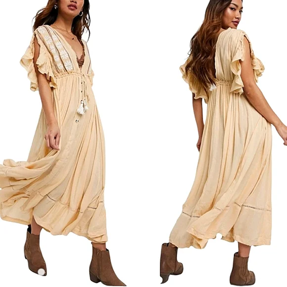 Free People Bali Will Wait For You Dress in Garbanzo Oversized Boho XS - Picture 1 of 16